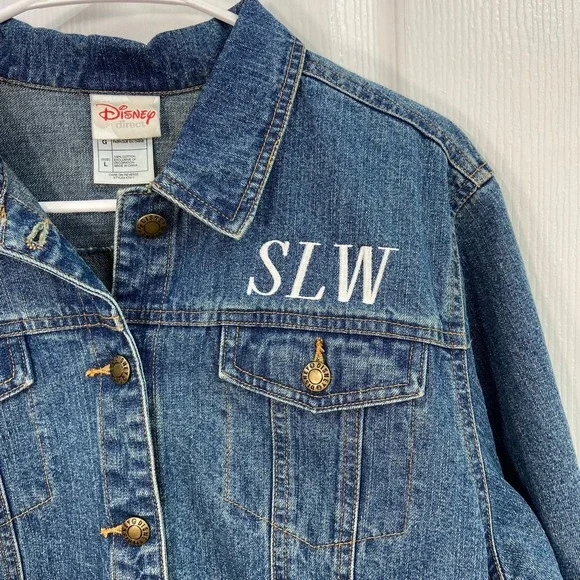 Disney Tinker Bell medium wash rustic button embroidered denim jacket cotton L - Picture 4 of 7